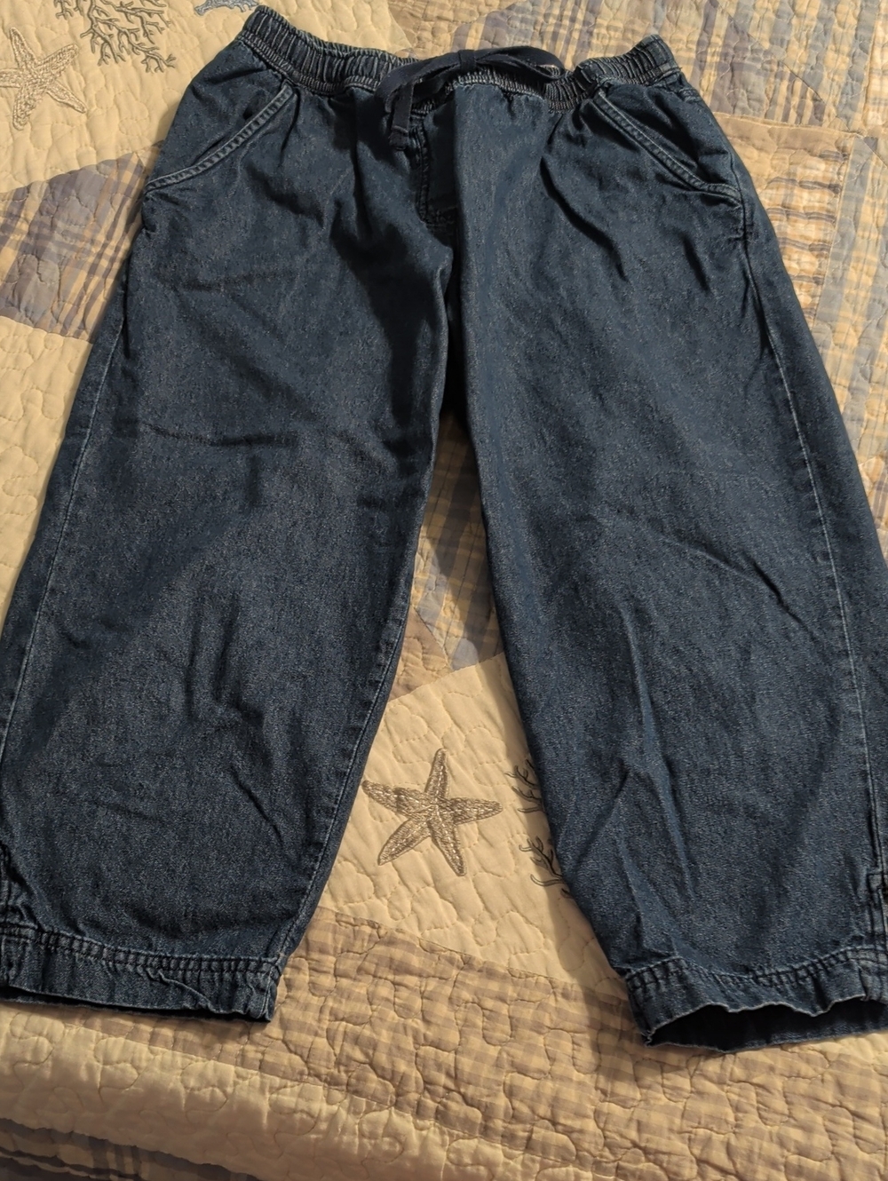 Croft & Barrow Relaxed Elastic-Waist Dark Blue Crop Jeans
